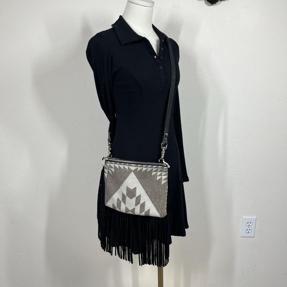Woodside Goods Crossbody Bag Women Wool Leather Fringe Boho Western Southwestern